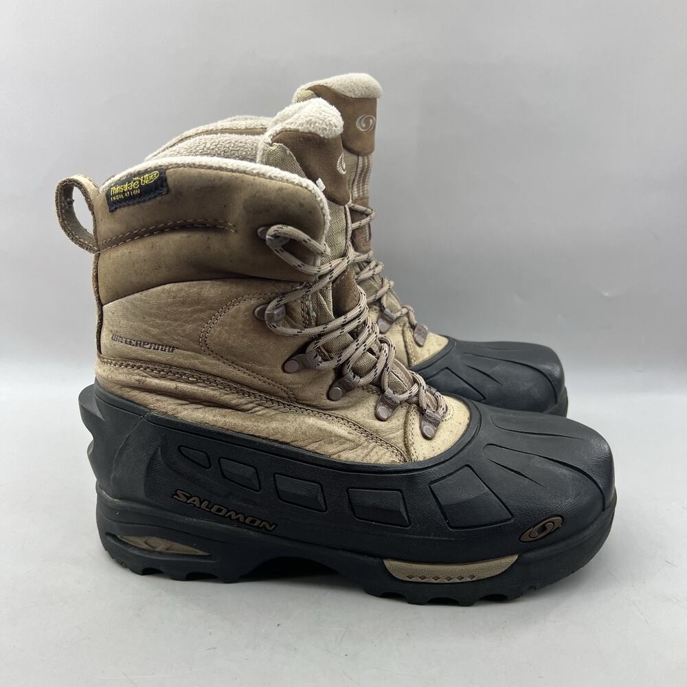 Salomon Waterproof Snow Boots Men Size 9 Brown Suede Insulated Winter Shoes